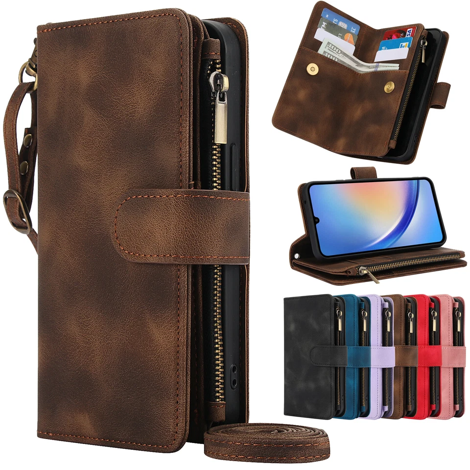 For Samsung A15 A25 A35 A14 A13 A54 A53 Crossbody Leather Zipper Wallet Case  - Image 1 of 4