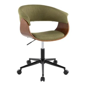 Lumisource Office Chair Green Fabric/Walnut Wood/Black Metal 5-Star Caster Base - Picture 1 of 4