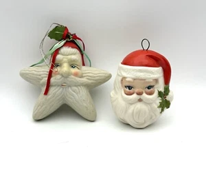 Santa Beard Star Vintage Ceramic Christmas Ornament - Picture 1 of 4