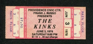 Boleto de concierto completo 1978 Kinks Providence RI Misfits You Really Got Me sin usar - Imagen 1 de 1