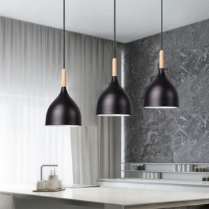 3X Modern Pendant Lights Kitchen Lamp Black Ceiling Lights Wood Chandelier Light - Picture 1 of 8