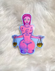 Libra Woman Holographic Stars Sticker 4” x 4.5” - Picture 1 of 3