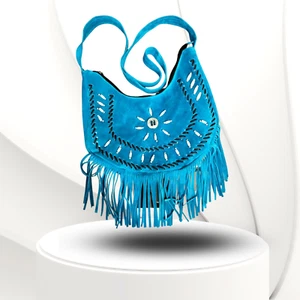 Leder Wildleder Türkis Fransen Tasche Handtasche Western und Indianer Stil - Bild 1 von 4