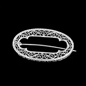 14K WHITE GOLD Stunning Art Deco ANTIQUE FILIGREE PIN Brooch Solid 14KT - Picture 1 of 3