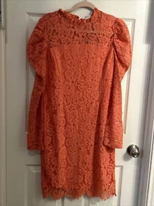 NWT Main Strip Women’s Midi Lace Long Sleeve Dress Size L large Coral - Picture 1 of 8