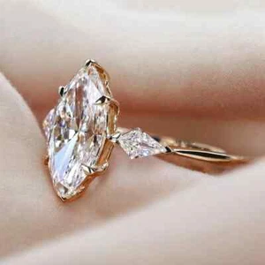 IGI Certified Lab Grown Diamond Wedding Ring 2.50Ct Marquise Cut 14K Rose Gold - Picture 1 of 13