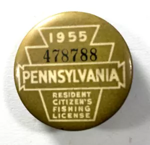 1955 Pennsylvania PA. Fishing License Pin Pinback Badge - Picture 1 of 2