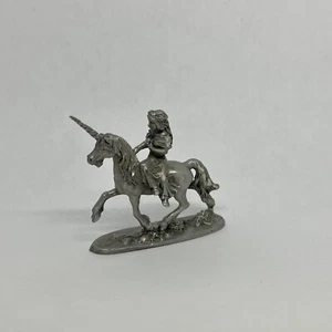 Vintage Partha Pewter Lady Goddess Maiden Riding Unicorn Figurine Mini Miniature - Picture 1 of 9