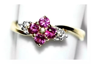 Rubellite Gold Ring 9ct Gold Rubellite Tourmaline Ring 2.7g & Diamonds Size N/7 - Picture 1 of 11