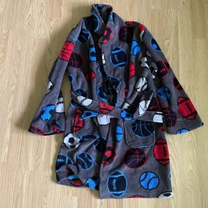 Cherokee Gray Sports Theme Fleece Plush Boys Bath Robe Size Medium Flame Resista - Picture 1 of 7