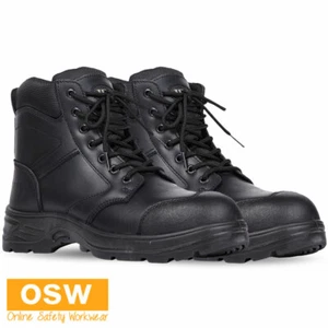 Black Safety Full Grain Leather Bump Cap Composite Toe 5" Zip Work Boots - Picture 1 of 5
