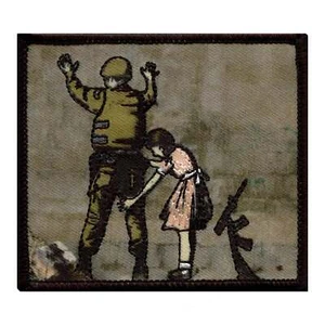 Banksy Girl Frisking Soldier Embroidered Iron On PhotoPatch - Picture 1 of 2