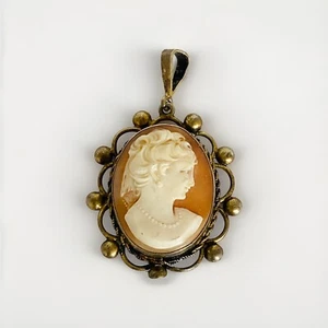 925 Sterling Silver Vintage Antique Carved Lady Head Cameo Pendant 1 1/4” - Picture 1 of 4
