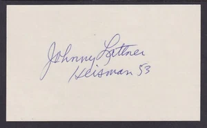 Johnny Lattner (1932-2016), 1953 Heisman Trophy Winner, signed 3" x 5" card, JSA - Picture 1 of 2