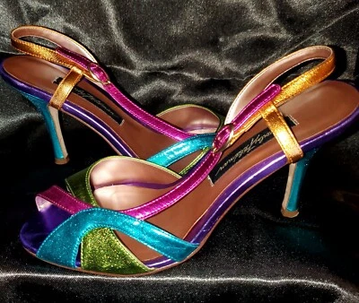 "Priscilla" Beverly Feldman Brillante Metálico Arco Iris Tacones Cordones 6.5M 6 1/2 Foto 1 de 4