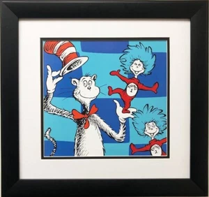 Dr. Seuss "Cat in the Hat with Thing 1 and Thing 2" NEW FRAMED ART Nursery Gift - Picture 1 of 3