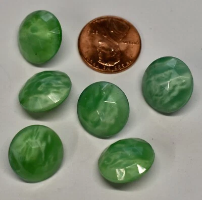 BOTONES VINTAGE 6 LT. COLOR JADE VERDE MOTEADO 16mm • facetados y abovedados * REDONDOS Foto 1 de 2