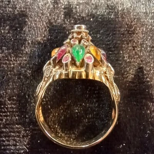 Anillo Cúpula Princesa Tailandesa 14K Rubíes y Cristales Transparentes, ¿Diamantes? Talla 6,5 - Imagen 1 de 10