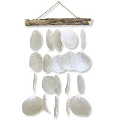 Capiz Wind Chime Outside Jumbo White Shell Driftwood Patio Décor Gift 18” Long - Image 1 of 4