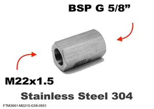 M22x1.5 Female to BSP G 5/8" Female Stainless Sensor Adaptor Fittings Conversion - Picture 1 of 5