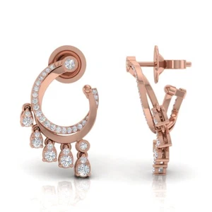1.10 Ct Round Lab Grown CVD Diamond Dangle Earrings 14k Rose Gold Jewelry Gift - Picture 1 of 6