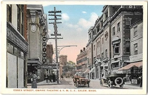 Essex Straßenszene SALEM, MA Empire Theater CVJM 1920er Kaplan antike Postkarte - Bild 1 von 2