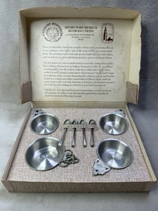 Vintage Henry Ford Woodbury Pewter Porringer Bowls With Spoons Set/Reproduction - Picture 1 of 8