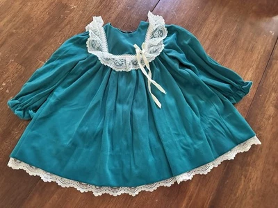 Vintage Bryan & Co toddler girl green velvet dress lace collar 3T USA made - Image 1 of 4