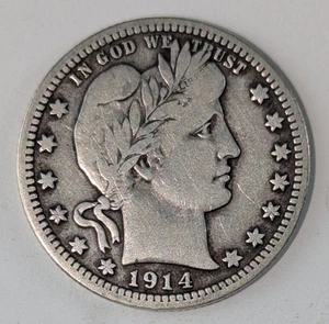 1914-D Barber Silver Quarter 25c Fine Details Cleaned / Polished BSQ11 - Bild 1 von 2