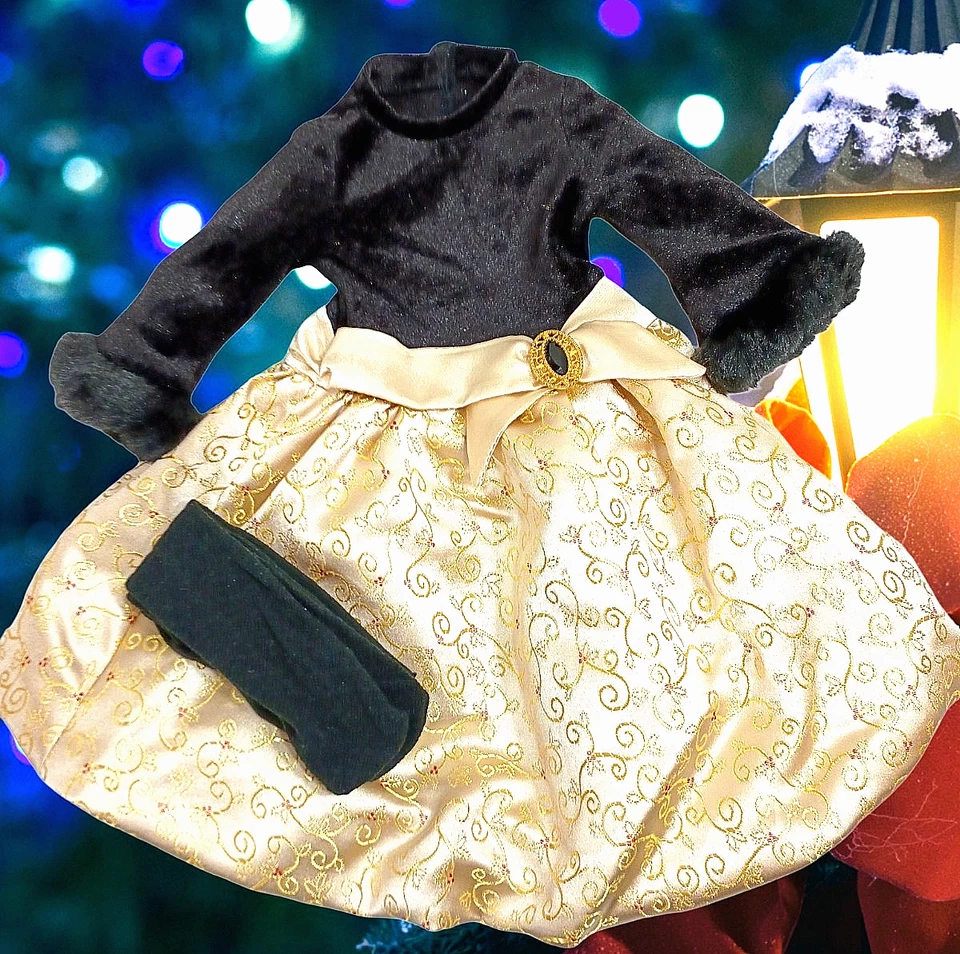Muñeca American Girl Conjunto de Acebo de Medianoche Dorado Negro Repujado Pana Top Leer Foto 1 de 4