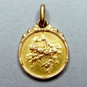 Flower Basket. Antique Pendant. Gold Filled FIX Medal. - Picture 1 of 5