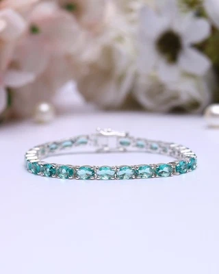 Brazalete Tenis Paraiba Simulado Corte Ovalado Platinado Plata de Ley 925 Foto 1 de 4