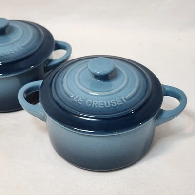 Le Creuset 8oz MARINE Set of 2 Stoneware Mini Cocotte Petite Casseroles 2nd NIB - Image 1 of 4