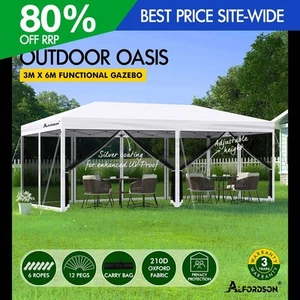 ALFORDSON Gazebo Pop Up Marquee 3x6m Outdoor Canopy Camping Mesh Walls White - Picture 1 of 12