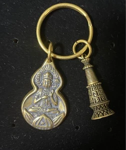 Brass Kannon Bodhisattva Keychain Buddhist Sutra Charm Amulet Japan - Picture 1 of 4