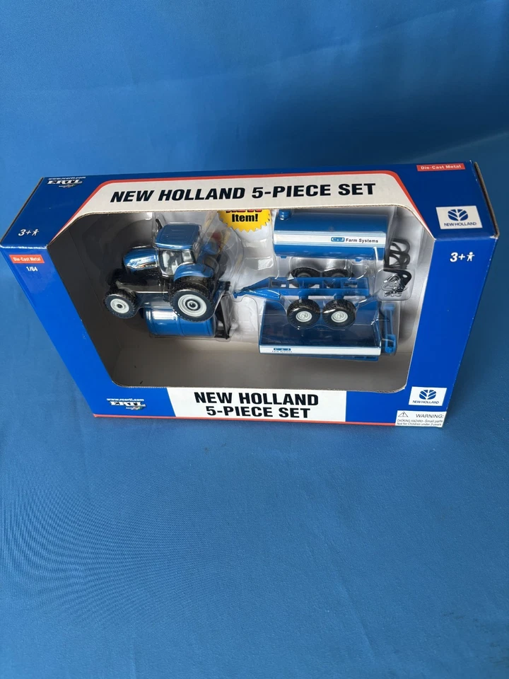 1/64 ERTL Diecast 2004 New Holland 5-piece Set TG230 Tractor with C &J Equipment - Image 1 of 4