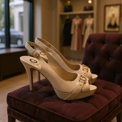 G By Guess Women Classic PEEP Toe Heels Pumps Platform Sz 10 M Beige Vanilla - Image 1 of 4