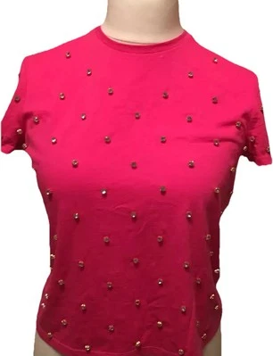 Pierre Balmain Women’s T Shirt Top,Embellished,Pink With Stones,RRP £460 - Image 1 of 4