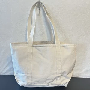 Bolso LL Bean Boat and Tote Color Natural Asas Largas Sólido Crema Marfil Lona - Imagen 1 de 24