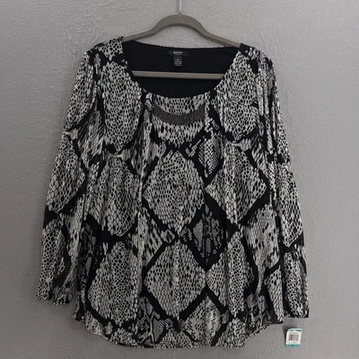 Alfani Woman Top Womens Plus 0X Gray Blouse Long Sleeve Chiffon Casual Business - Image 1 of 4