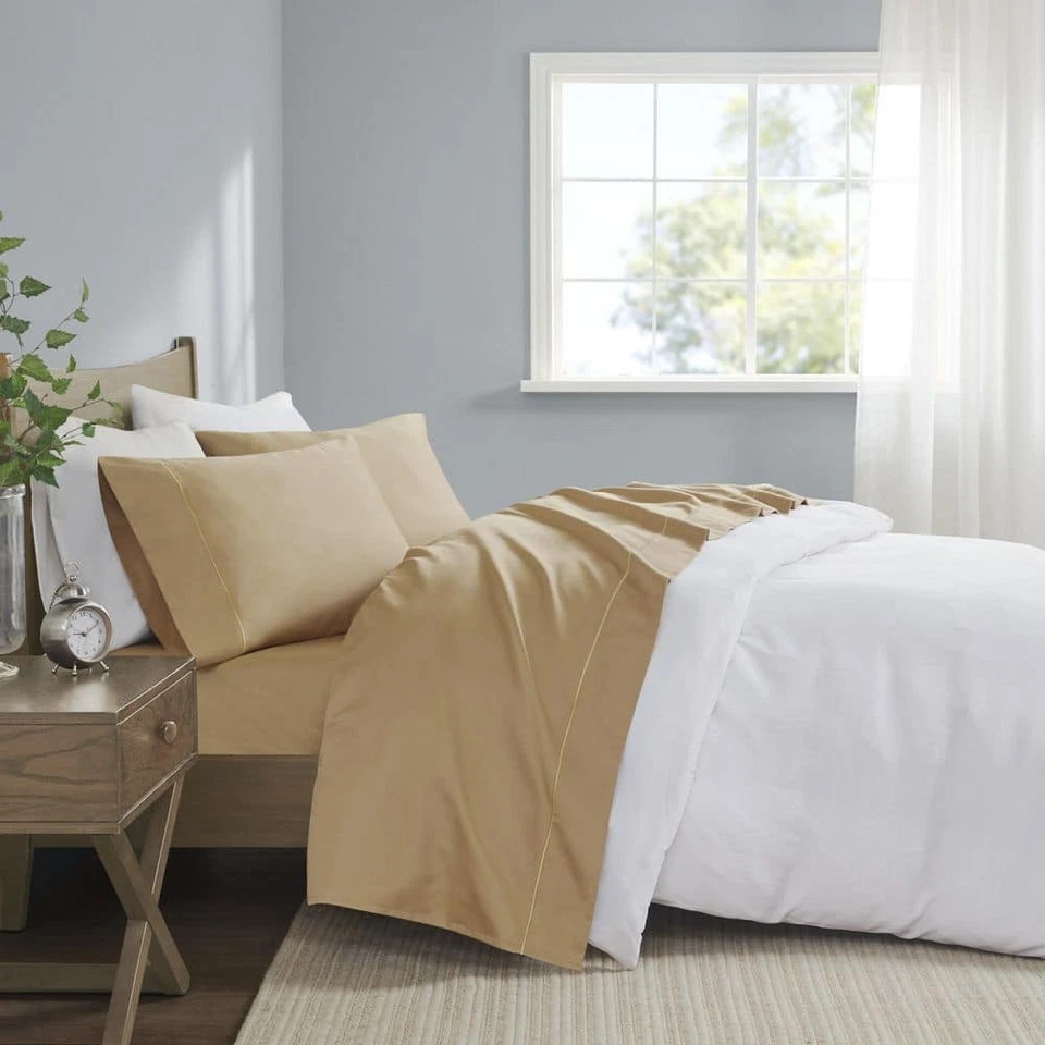 Madison Park 600 Thread Count Pima Cotton 4 PC King Sheet Set Gold A224
