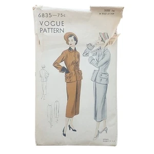 Vintage 40s Sewing Pattern: Skirt Suit Vogue Pattern 6835 34 Bust - Picture 1 of 5