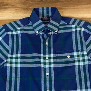 Vineyard Vines Performance Flannel Shirt Mens Small Slim Fit Crosby Plaid Blue - Picture 1 of 9