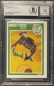 ROBERT PARISH SIGNED 1989 FLEER CARD #12 BECKETT AUTO GRADE 10 CELTICS 424 - Picture 1 of 2