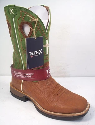 Twisted X Men's 8 EE Tech Caramel Green Western Boots Broad Square Soft Toe - Image 1 of 4