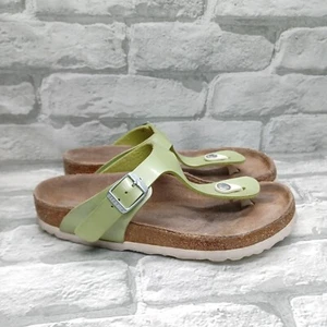 Birkenstock Gizeh Unisex Shoes Size 38 Green Leather Buckle Detail Thong Sandals - Picture 1 of 9