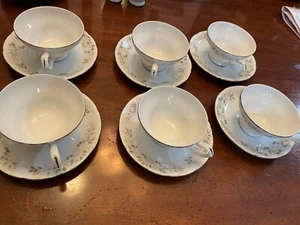 1950s 6 Teacup/Saucers Sheffield Fine China Japan Classic 501 Wht Pink Rose - Picture 1 of 5