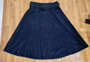 Marks & Spencer blue denim skirt size 16 belted full heavyweight long length - Picture 1 of 9