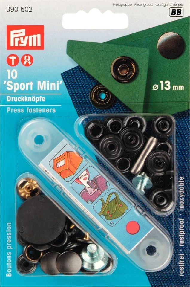 Sport Mini Druckknöpfe schwarz 10 Stück 13mm Druckknopf Prym 390502 mit Werkzeug - Bild 1 von 1