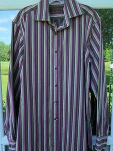 Etro Milano Men Cotton Green Pink Striped Italian Casual Shirt Euro 39 Small EUC - Picture 1 of 12